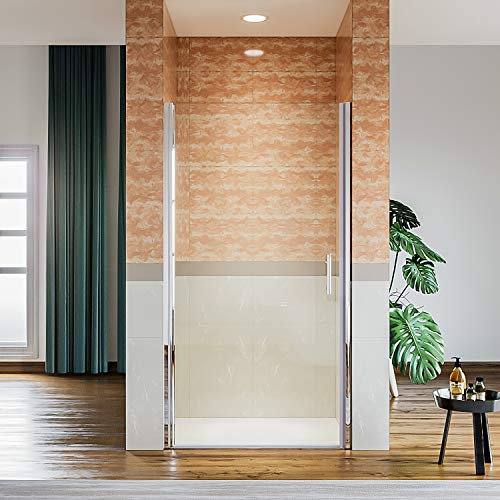 SIRHONA Porte de douche pivotante 90 x 185 cm, Porte pivotante cabine de douche verre 5 mm Porte de douche sans cadre en verre transparent, Fini chromé