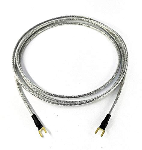 Selected Cable 5m Masseleitung für Mischpulte Plattenspieler Phonogeräte mit Ground-Anschluß inkl. vergoldeter Gabelschuhe Erdungskabel transparent silber Geflechtschirm