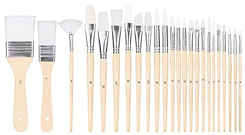 Amazon Basics Künstlerpinsel im Set, 24 verschiedene Größen für Künstler, Erwachsene und Kinder, Farbe des Holzes, 1er-Pack