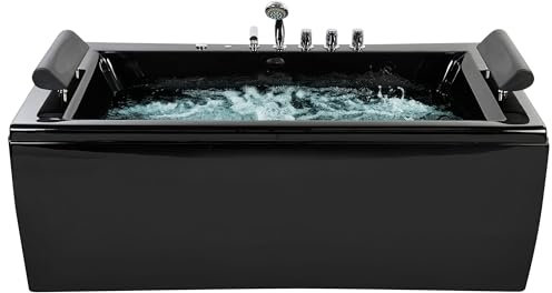 Bañera de hidromasaje de acrílico sanitario negro LED 172 x 83 cm reposacabezas acolchado Montego