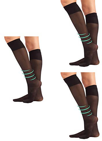 CALZITALY 3 Paar Fein Knie Stützstrümpfe, Mittlere Kompressionsstrümpfe 8 mm/Hg, Schwarz, Hautfarbe, 35-38, 39-42, 40 DEN, Made in Italy (35-38, Schwarz)