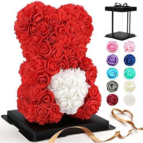 HRYIO Regali per le donne - rosa orsacchiotto - orso rosa, regali unici, regali per ragazze, regali per la mamma, regali di compleanno, consegna di fiori - Scatola regalo trasparente inclusa (red)