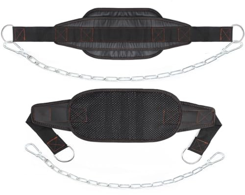 Leesvilary Fitness Dip Belt with Chain for Weight lifting, Dipping Pull Up Belt, Dip Belt Leather Attachment, Powerlifting, and Bodybuilding Workouts Belts, Comfortable Waist Support for Men & Women