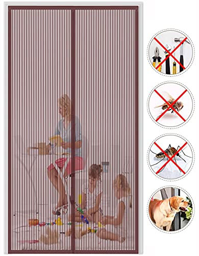 Magnet Fliegengitter Tür，85x215cm (33.46x84.64in) Insektenschutz Balkontür Fliegenvorhang Automatisches Schließen Magnetische Adsorption Moskitonetz Tür für Balkontür Wohnzimmer Terrassentür-Braun