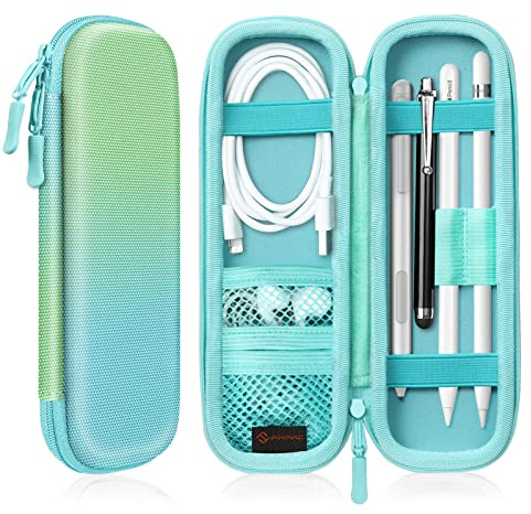 FINTIE Hülle für Apple Pencil Pro/ (USB-C) & Apple Pencil 2/1 - Kunstleder Stifthalter Samsung, Surface Pro Stylus Pen Tasche Schutzhülle mit Ablagefach für USB Kabel,Seaside Ombre