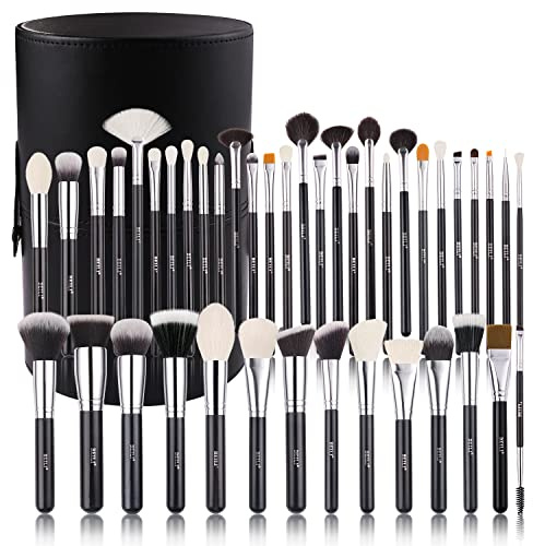 BEILI Juego de 42 brochas de maquillaje de pelo sintético de cabra de alta calidad, brocha de mezcla de base Kabuki, brocha para polvo facial, colorete, correctores, sombras de ojos, kit de brochas de