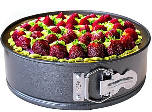 RHOLET Cake Tin 9 Inch for Baking, 23cm Springform Baking Tin for Cheesecake, Non-Stick Deep Round Cake Pans, Bakeware, Unique Rhombus Design-Oven Safe, Home and Kitchen
