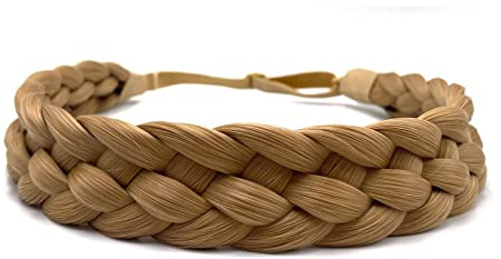 TOECWEGR Hårband, flätat 5 trådar, flätor, hårgummi, klassiskt tjockt elastiskt syntetiskt pannband, damer, skönhetstillbehör (aprikosfärg)