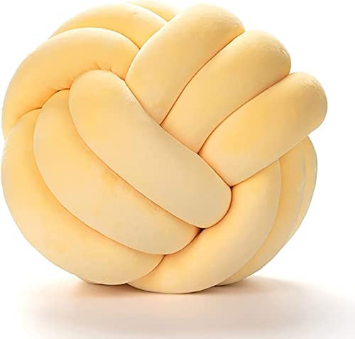 Evimstil Knoten-Ball-Kissen Knotenkissen Handgemachtes Baby-Haar-Kissen-Plüschtier-Dekoratives Wurfs-Kissen für Schlafzimmer-Sofa-Auto-Büro-Spielraum,Gelb,22cm