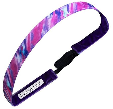 Sweaty Bands Womens Girls Headband for an Active Busy Lifestyle - Non-Slip Velvet-Lined Performance Athletic Hairband - Lean in Purple Pink 5/8-Inch