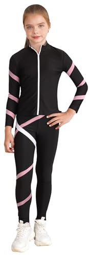 Freebily Kinder Eiskunstlauf Anzug Mädchen Eiskunstlauf Jacke Hose Übung Trainingsoutfit Sport Set Langarm Sweatjacke Leggings Tanzkleidung Rosa_B 122-128
