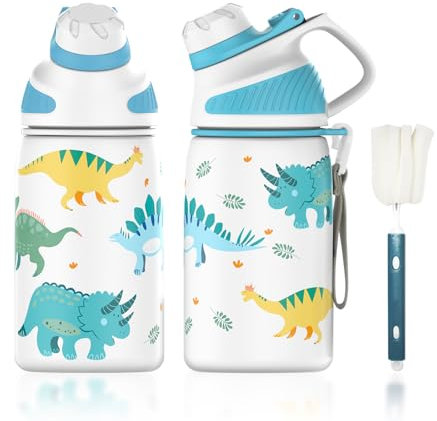 FJbottle Kinder Trinkflasche Edelstahl mit Magnetischem Deckel 400ml, BPA-Frei Auslaufsichere Thermo Flasche - Kohlensäure geeignet Wasserflasche für Jungen/Mädchen, Schule, Kindergarten