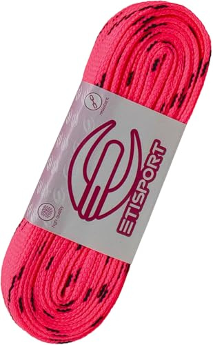 ETISPORT Paire de lacets plats professionnels, pour hockey, chaussures de glace, ligne sur roulettes. Résistant. Longueur 3 m | 118 in chacun. (Rose Fluo)