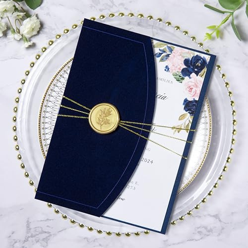 ponatia Navy Blue Velvet 5x7 Wedding Invitation Envelopes Sleeves