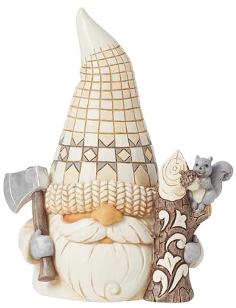 Enesco Jim Shore Heartwood Creek White Woodland Lumberjack Gnome Figurine- Stone Resin Hand Painted Crafted Collectible Gnomes Figurines Home Decor Statue, 5.43 Inch