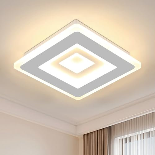 Mckalen Plafón LED Techo Cuadrado Moderno, 28W 3150LM Lámpara de Comedor, Blanco Cálido 3000K, Luz Acrílica para Dormitorio Cocina Corredor Salon, 20CM
