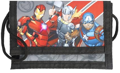Undercover Avengers Geldbeutel und Brustbeutel, mit Klettverschluss und Reißverschluss, Portemonnaie Kordelband, Geldscheinfach und Münzfach für Kinder, Jungen und Mädchen, 8 x 13 x 5 cm