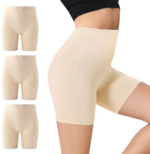 IceCony Bragas Culotte Antirozaduras Mujer Pantalones Cortos Mujer Leggins Cortos Boxer Shorts Mallas Cortas Mujer Braga Pantalon sin Costura Deporte Deportivo Leggings Ciclista Beige M Pack de 3