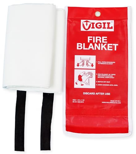 Vigil Fire Blanket for Kitchen & Home - 1.1m x 1.1m | Small Fibreglass Blankets also Suitable for School, Car, Garage, Office, Fire Camping and Caravan