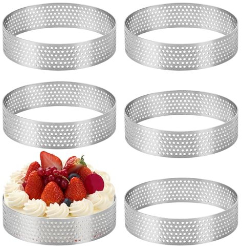Teokantz 6 Pezzi Ø 8 cm Anello Microforato Crostata, Stampo Crostata Microforato in Acciaio Inox 430, Anello Traforato per Crostate Pasticceria Mini Torte Mini Pizze Muffin