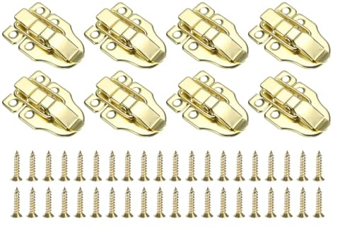 QUARKZMAN 8 Piezas Cerradura de Pico de Pato, 60 x 40 mm Caja Retro Pestillo de Palanca Cierre de Hebilla de Metal sin Orificio para Candado con Tornillos para Joyero Maleta, Dorado