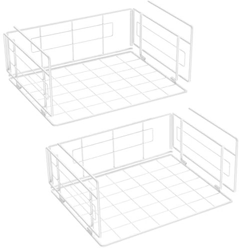 m zimoon Under Shelf Storage Basket, 2-Pack Under Cabinet Hanging Shelf Metal Wire Storage Wire Basket Organizer Fit Dual Hooks for Bathroom, Kitchen Pantry Desk Bookshelf Cupboard (White)