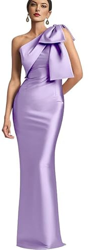 Vestido largo de satén para mujer, vestido de cóctel de satén con un hombro descubierto, sin mangas, dama de honor para boda, Lila, XS