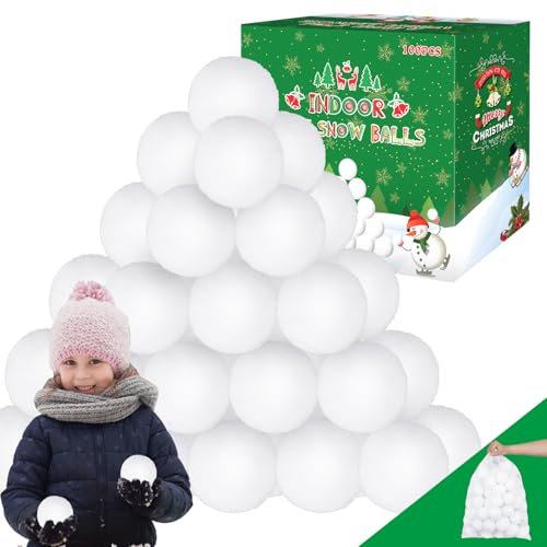 REVICOAR 100 Stück künstliche Schneebälle für Kinder, 5,4 cm weiche künstliche Schneebälle für den Innenbereich, Plüsch-Schneebälle für Innen- und Außenbereich, Schneekampf und