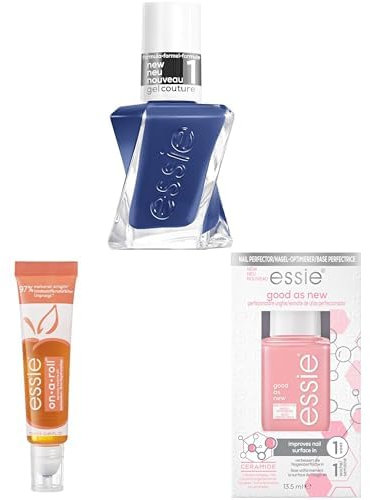 essie Nagellack-Bundle: Gel Couture, Farbe: Nr. 552 statement peace, Blau + on a roll apricot Nagelöl & Cuticle Oil + good as new Nail Perfector