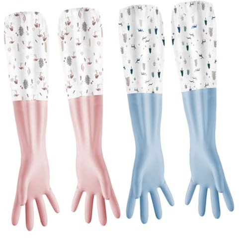Hoement 2paare Wiederverwendbare Küchenschutzhandschuhe Mit Langem Bündchen Rutschfest Und Ölresistent Langlebige Spülhandschuhe Für Geschirrspülen Und Haushalt Komfortabel Und Hautfreundl