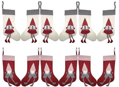 Weihnachtsstrumpf Set – 12 Stück, 42 cm aus Filz, Kamin Nikolausstrumpf zum Aufhängen, Nikolausstiefel zum Befüllen, Weihnachtsstrümpfe Deko, Christmas Stocking für Weihnachten, 2 pro Packung