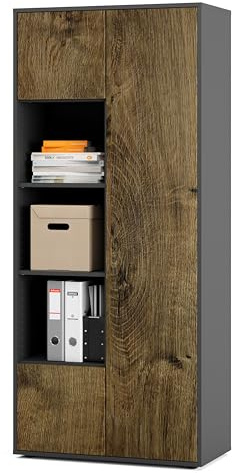 SIMPLYFURN Büroschrank Amira T30, Anthrazit/Eiche Ribbeck, 180x80x40 cm