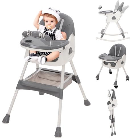 3in1 Hochstuhl Baby mit Spielbügel, Kinderhochstuhl mit Abnehmbares Tablett Hochstuhl Verstellbar Klappbar Babystuhl mit Liegefunktion Kombihochstuhl mit wachsend esszimmerstuhl ab 6 Monate,Grau