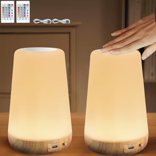 Set di 2 Touch Lampada da Comodino LED con Temporizzatore Lampada da Tavolo Senza Fili con 3 Modalità Luce Notturna per Bambini Ricaricabile Tramite USB Stanza dei Bambini Camera da Letto Breve