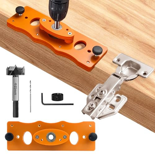 35 mm Scharnier Bohrschablone, Metall Topfscharnier Schablone, mit Forstner Bohrer, HSS Bohrer, Inbusschlüssel & Tiefenbegrenzer, Topfband Bohrschablone für die Holzbearbeitung von Türen und Schränken