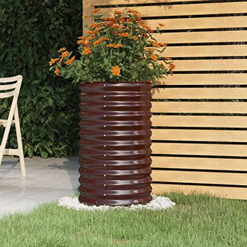 Homgoday Jardinera Acero con Recubrimiento en Polvo marrón 40x40x68cm Huerto Urbano de Jardinera Exterior de Acero para Cultivos Plantas Medicina Herbaria Flores para Terraza Jardín