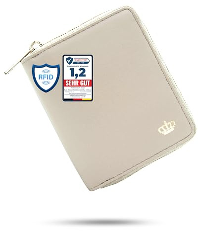 Baur Damen Geldbörse | Echtleder-Geldbeutel mit RFID Schutz | Portemonnaie mit Kartenfächer und Münzfach | Weiches Vollleder | Geldtasche mit Rundum-Reißverschluss (Creme, Gold Reißverschluss)