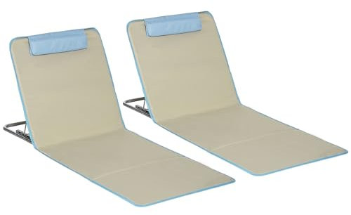Outsunny 2er Set Sonnenliege klappbar Strandliegen Strandstuhl mit Verstellbarer Rückenlehne Kopfkissen Tragetasche leicht tragbar Strandmatte, Outdoor Sonnenmatte für Garten, Pool 124 x 53 cm