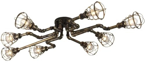 8 Licht Vintage Wasserrohr Deckenlampe Kreativ Rohr Pendelleuchte Retro Deckenleuchte Wohnzimmer Kronleuchter Loft Industrial Lampe Ceiling Lamp Eisen Wand Industrielampe Cafe Antike Industrie Insel