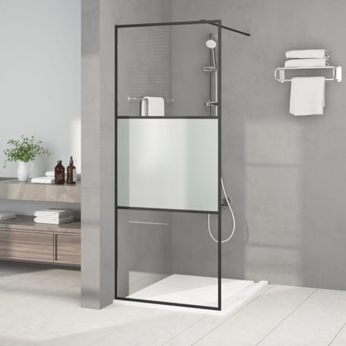 Tidyard Paroi de Douche Noir 80x195 cm Verre ESG Demi-dépoli, Pare-Baignoire Paroi de Douche, Écran de Douche Fermeture de Baignoire Mur Panneau de Douche pour Salle de Bain Style A