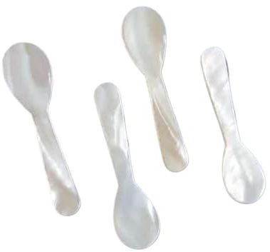 Cuchara de café para helado de concha natural de 7,2 cm, cuchara de caviar, cuchara de nácar, conchas marinas, cuchara agitadora, herramienta de cocina (8 piezas)