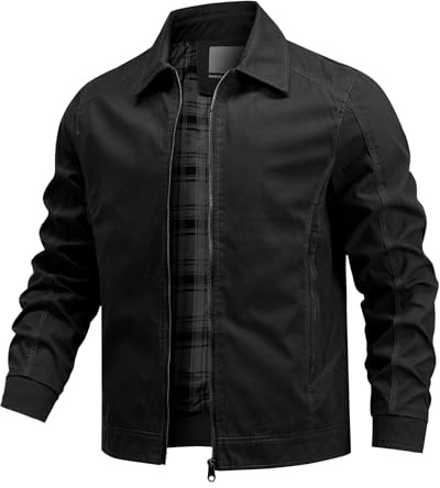 Allthemen Veste en Coton Rétro Homme Blouson Transition Bomber Uni Jacket | 100% Coton Souple,Col Revers,Fermeture Éclair,Un Peu Imperméable,Decontrancte,Toutes Occasions,Légère Printemps/Automne