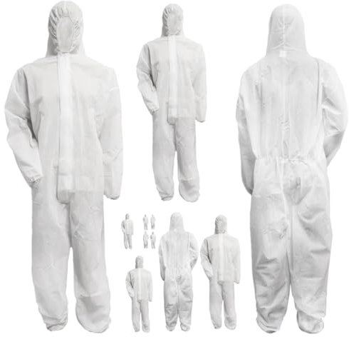 Bohrfux 10 Stück Einweganzug, Overall mit Kapuze, Maleranzug, PP-Schutzanzug Größe L XL XXL XXXL Farbe Weiss Ganzkörperanzug (Weiss, XXL)