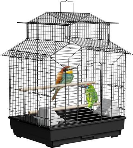 VANCHEMO Vogelkäfig Metall Papageienkäfig Großer Vogelvoliere mit Ständer Robuste Vogelhaus Raum Voliere für Kanarienvögelkäfig Wellensittiche Schwarz 39x36x62cm (Typ B)