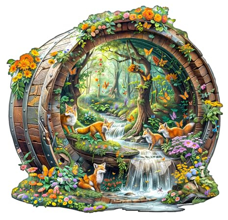 Blumuze Wooden Puzzle, Happy Foxes Wooden Jigsaw Puzzles For Adults | 255pcs Unique Shaped Animal Wood Puzzles For Adults With Wood Gift Box L-34*32.6cm,Gifts for Women Friend