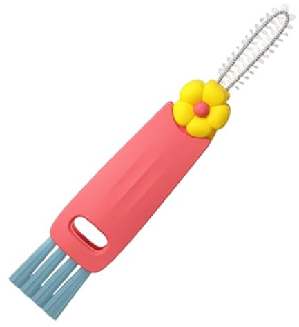 3 in 1 Cup Lid Cleaning Brush, Multifunctional Lid Cleaner Brush for Baby Bottle Gap Tight Spaces Cup, Tiny Bottle Gap Cleaning Tool, Portable Crevice Cleaning Brush Set (Pink,5in)
