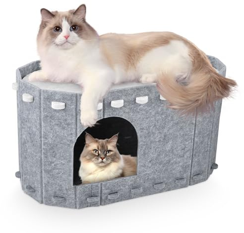 Katzenhöhle Filz 2 Schicht,Katzenbett Höhle für Indoor Katzen，Katzenhaus aus Filz zum Schlafen, Spielen und Verstecken, 58 x 33 x 30cm für Kurzhaar,Ragdoll,Grau
