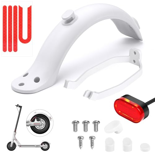Ainiv Juego de Guardabarros Trasero Patinete, con Soporte Guardabarros/Luz Trasera LED/Tira Reflectante, Compatibles con Xiaomi M365/M365 Pro - Blanco