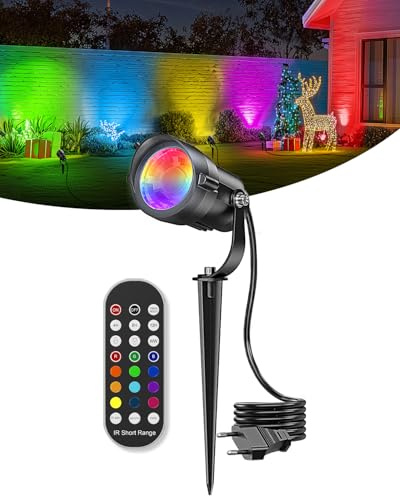 12W RGB Gartenbeleuchtung mit Fernbedienung, Farbwechsel Gartenstrahler | Wasserdicht Timer Garten Beleuchtungen, Dimmbar LED Gartenstrahler mit Strom für Bäume, Weihnachten, Dekoration, 2 Stück