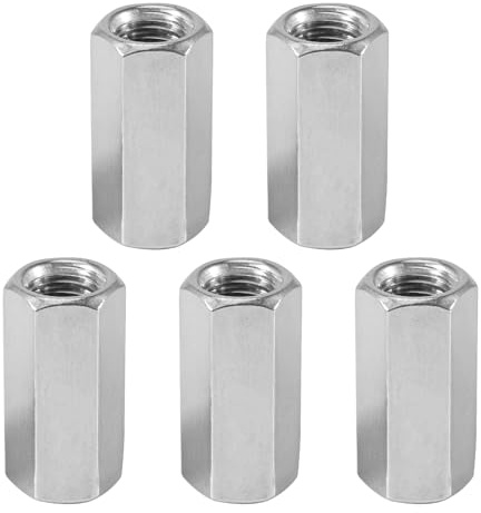 ASOFTY 5 Stück M10x30mm Langmutter, Langmuttern aus Edelstahl, Gewindemuffen Verzinkt Stahl Sechskant Verbindungsmuttern, Langen Sechskantmuttern, Sechskant Kupplungsmuttern
